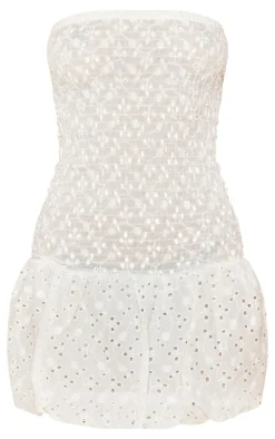White Broderie Puffball Mini Dress