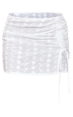White Broderie Ruched Detail Mini Skirt