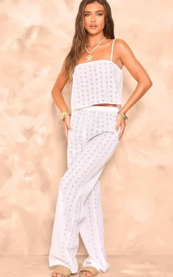 White Broderie Strappy Crop Top