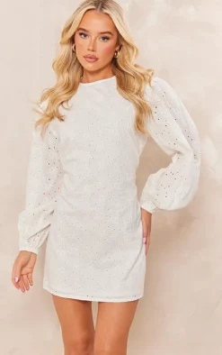 White Broderie Tie Cut Out Back Shift Dress