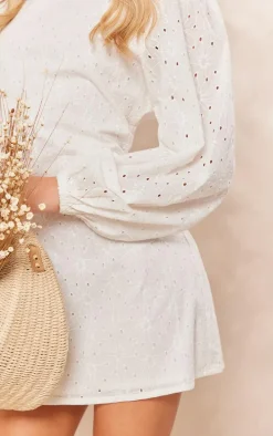 White Broderie Tie Cut Out Back Shift Dress
