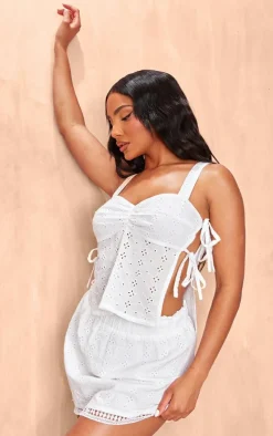 White Broderie Tie Side Cami Top