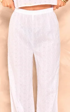 White Broderie Wide Leg Pants