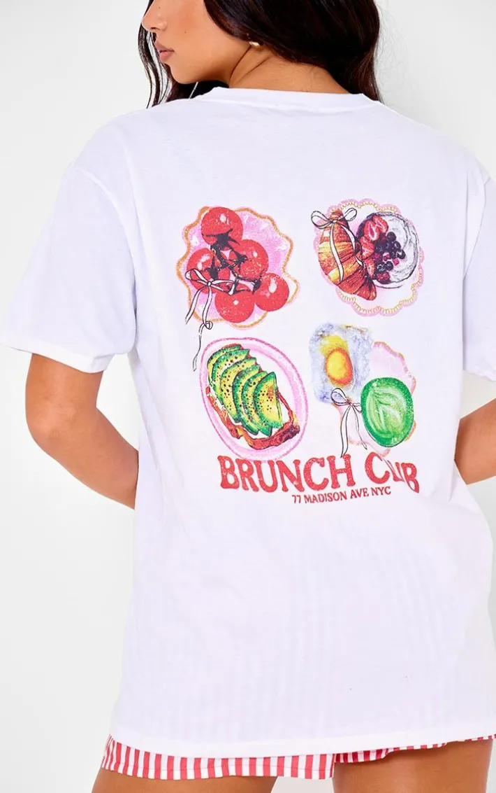 White Brunch Club Back Print Oversized T Shirt