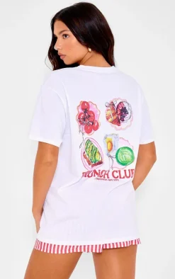 White Brunch Club Back Print Oversized T Shirt