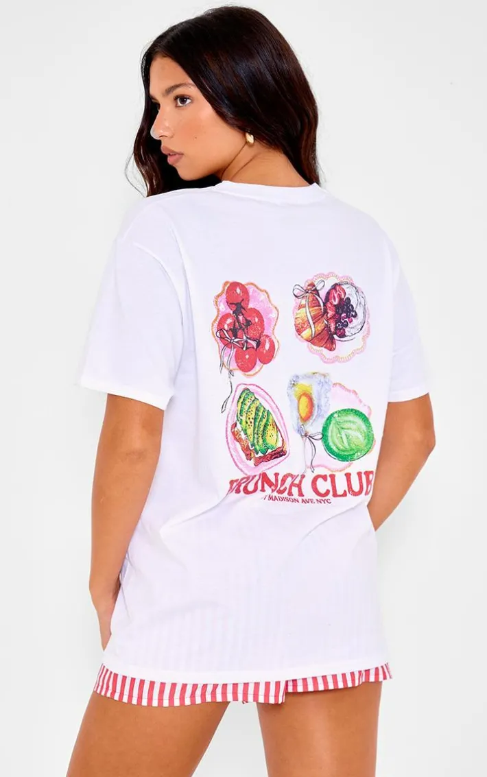 White Brunch Club Back Print Oversized T Shirt