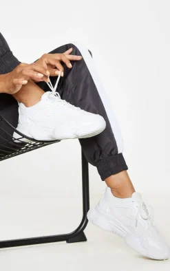 White Bubble Sole Lace Up Sneakers