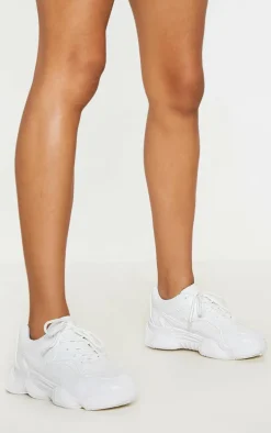 White Bubble Sole Lace Up Sneakers