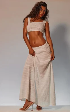 White Bubble Textured Maxi Skirt