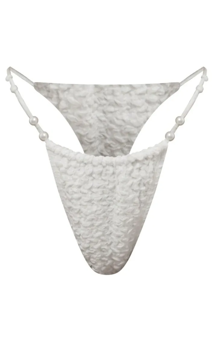 White Bubble Textured Tanga Bikini Bottoms