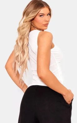 White Burnout Mesh Cut Out Split Hem Long Top