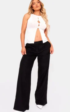 White Burnout Mesh Cut Out Split Hem Long Top