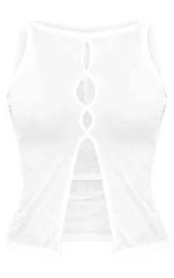 White Burnout Mesh Cut Out Split Hem Long Top