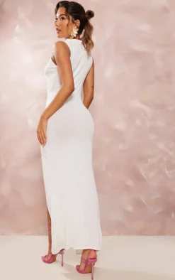 White Burnout Mesh Twist Detail Cut Out Maxi Dress