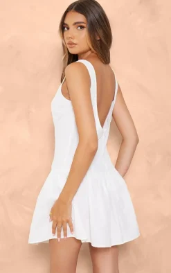 White Button Down Scoop Back Shift Dress