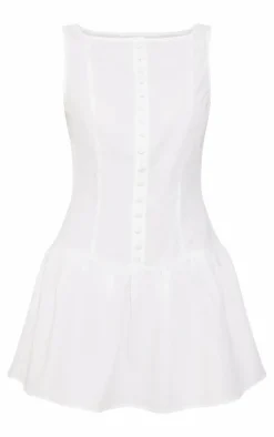 White Button Down Scoop Back Shift Dress