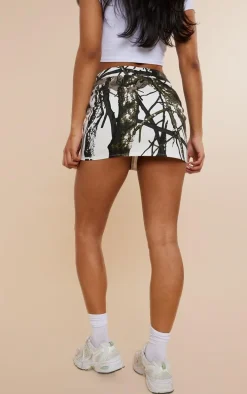 White Camo Abstract Print Cargo Mini Skirt