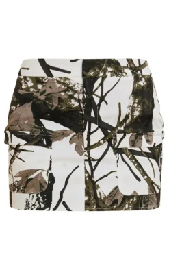 White Camo Abstract Print Cargo Mini Skirt