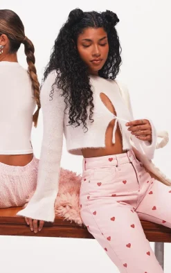 White Candyfloss Knit Keyhole Cut Out Sweater