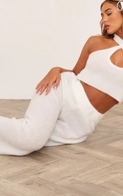 White Candyfloss Knit Wide Leg Pants