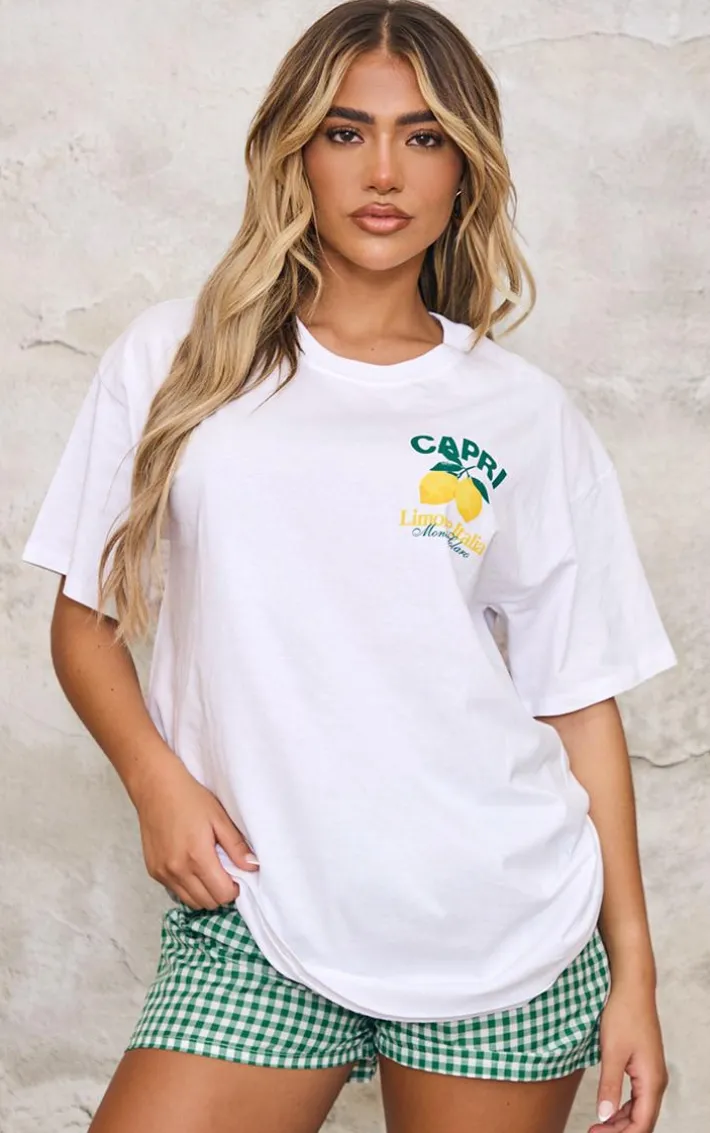 White Capri Lemon Graphic Oversized T Shirt