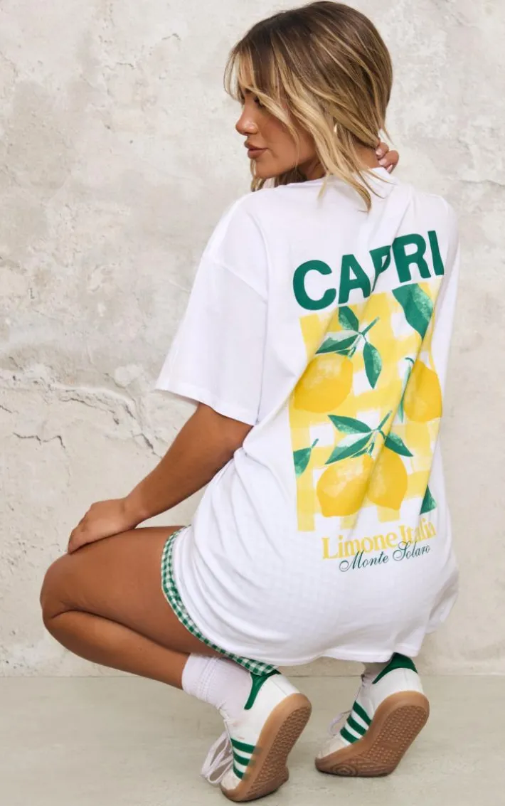 White Capri Lemon Graphic Oversized T Shirt