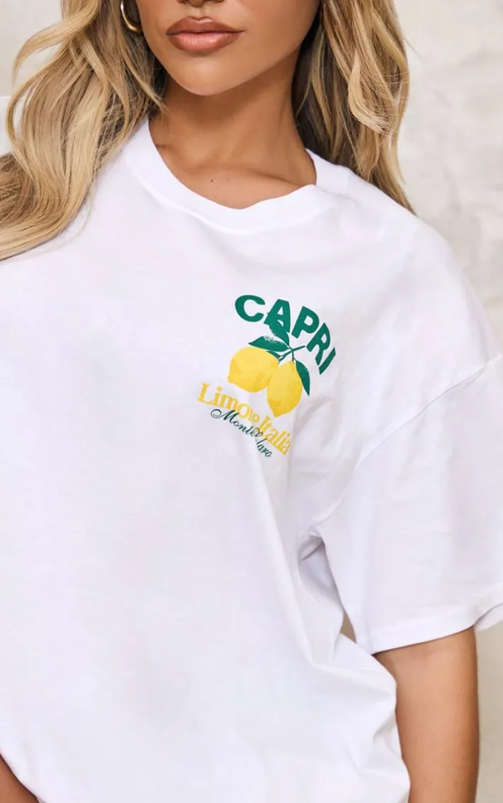 White Capri Lemon Graphic Oversized T Shirt