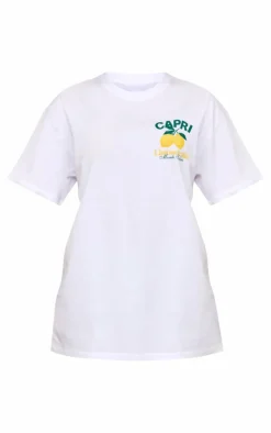White Capri Lemon Graphic Oversized T Shirt