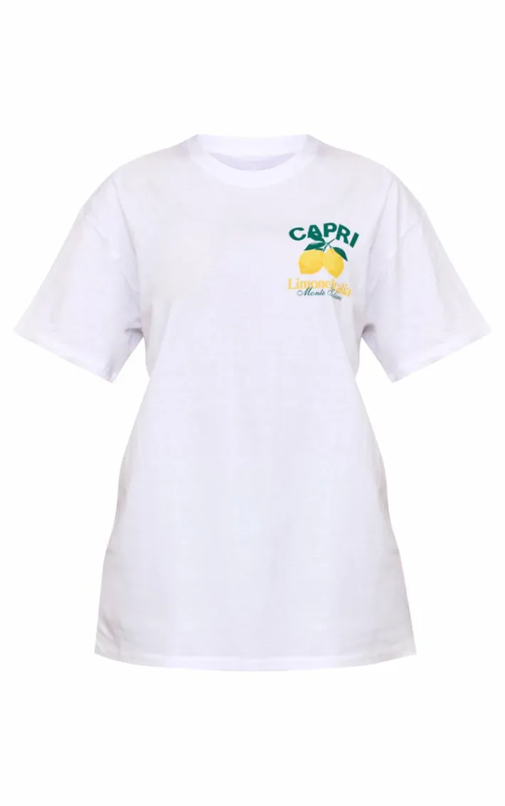 White Capri Lemon Graphic Oversized T Shirt