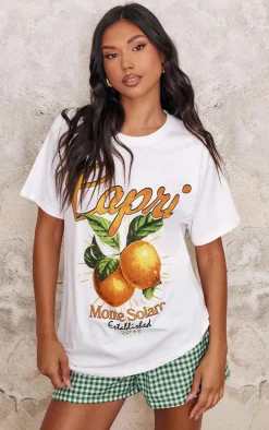 White Capri Orange Graphic Oversized T Shirt