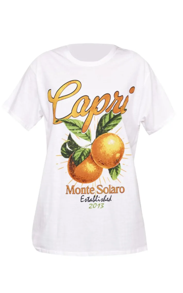 White Capri Orange Graphic Oversized T Shirt