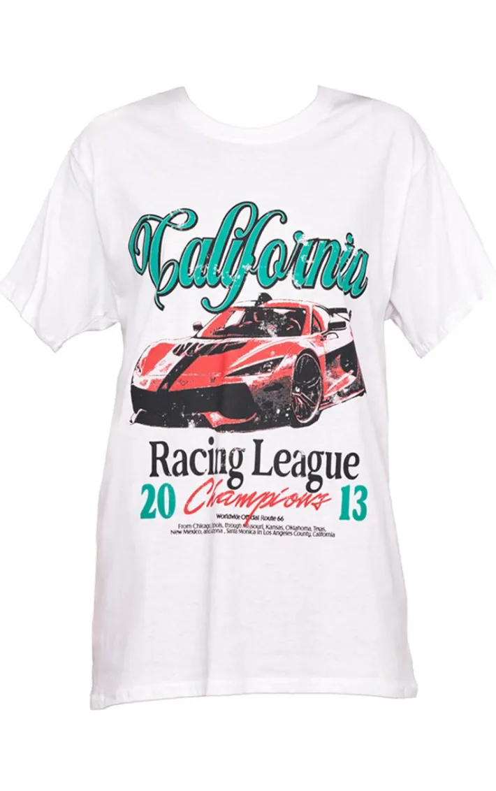 White Car Graphic Oversized T Shirt