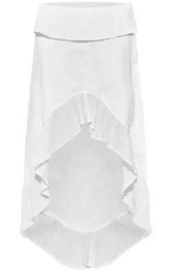 White Cheesecloth Shirred Waist Waterfall Hem Maxi Skirt