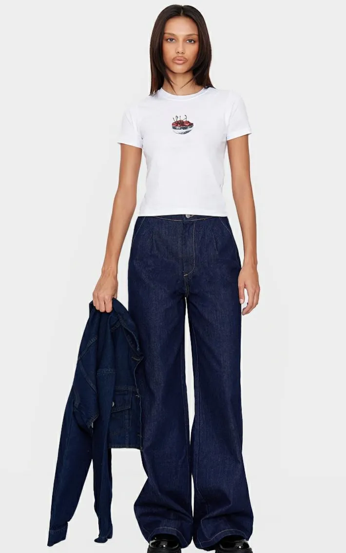 White Cherry Bowl Graphic Baby Doll Tee