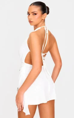 White Chiffon Diamante Floral Mini Dress