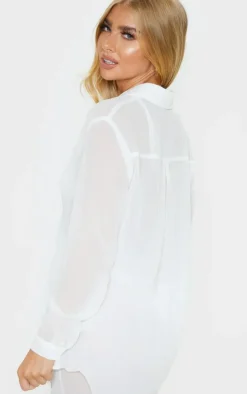 White Chiffon Dip Hem Beach Shirt