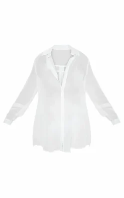 White Chiffon Dip Hem Beach Shirt