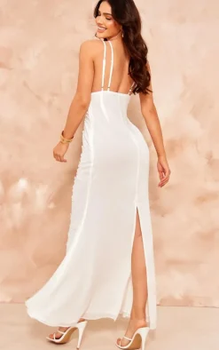 White Chiffon Floral Detail Maxi Dress