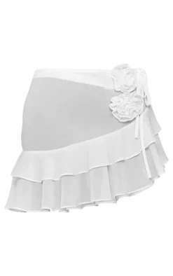 White Chiffon Flower Trim Rara Beach Skirt