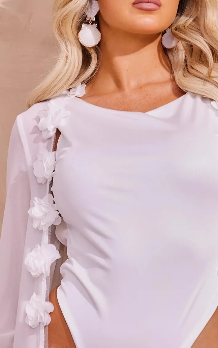 White Chiffon Flower Trim Maxi Beach Kimono