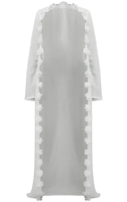 White Chiffon Flower Trim Maxi Beach Kimono