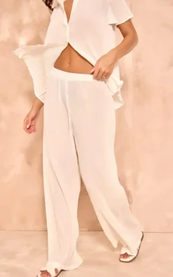 White Chiffon Plisse Oversized Wide Leg Pants