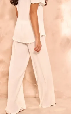 White Chiffon Plisse Oversized Wide Leg Pants