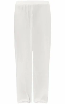 White Chiffon Plisse Oversized Wide Leg Pants