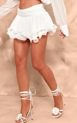 White Chiffon Ruffle Low Waist Micro Mini Skirt