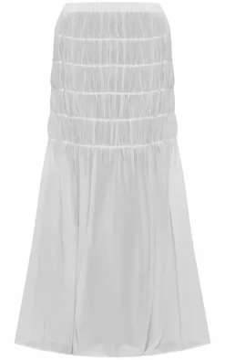 White Chiffon Shirred Tier Waist Maxi Skirt