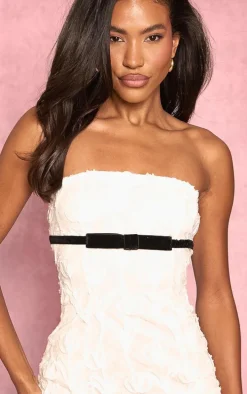 White Chiffon Textured Bandeau Bow Detail Mini Dress