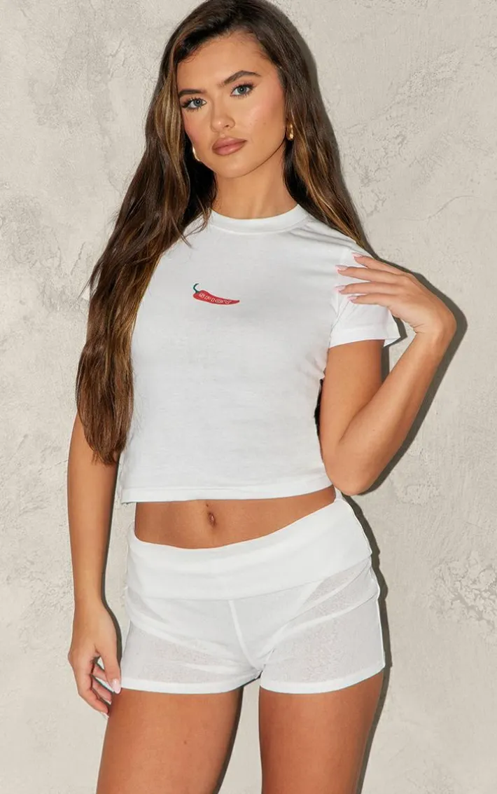 White Chilli Print Fitted Short Sleeve T Shirt