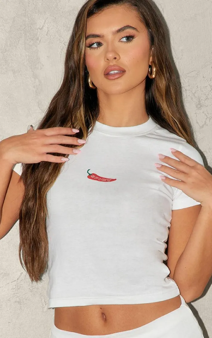 White Chilli Print Fitted Short Sleeve T Shirt