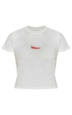 White Chilli Print Fitted Short Sleeve T Shirt